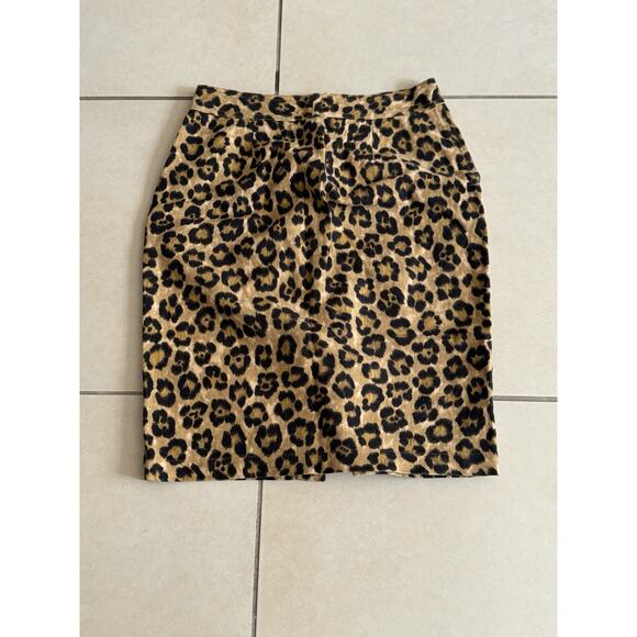 Ralph Lauren Button Front Leopard Print Skirt Pencil Knee Length Sz 2 Side... - Picture 2 of 8